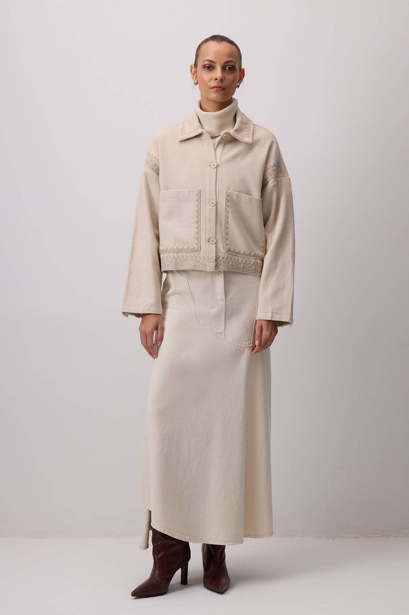 Stone EMBROIDERED CACHET SHORT JACKET for wholesale on Faire0