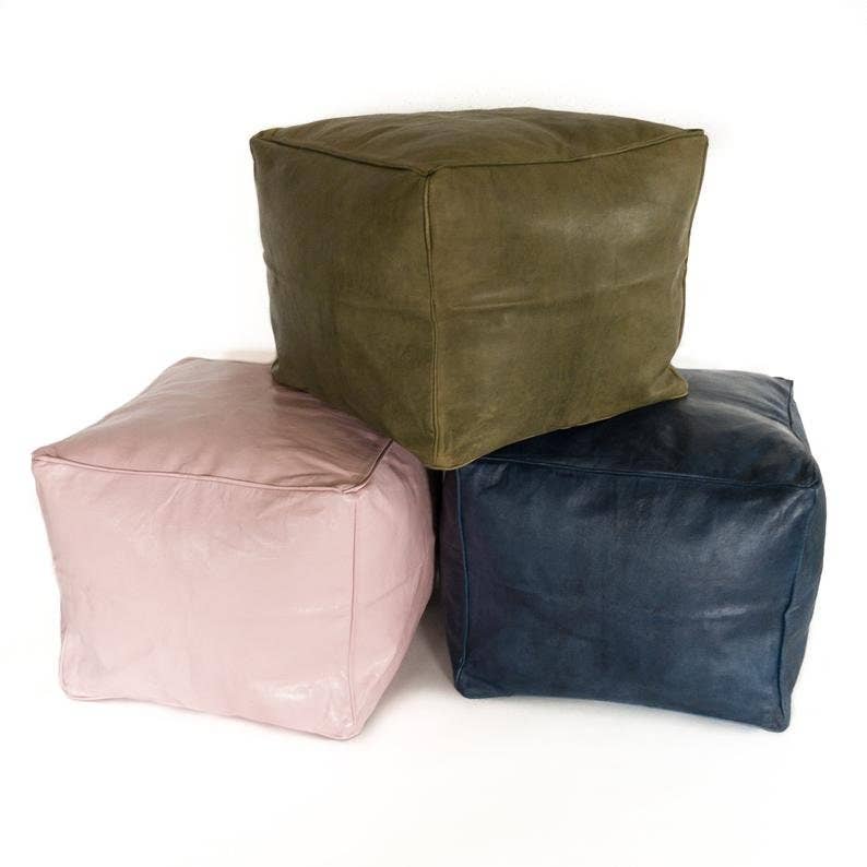 ProHandmadeDesign - Vendita all'ingrosso Pouf - Pouf ottomano quadrato marocchino in pelle autentica1