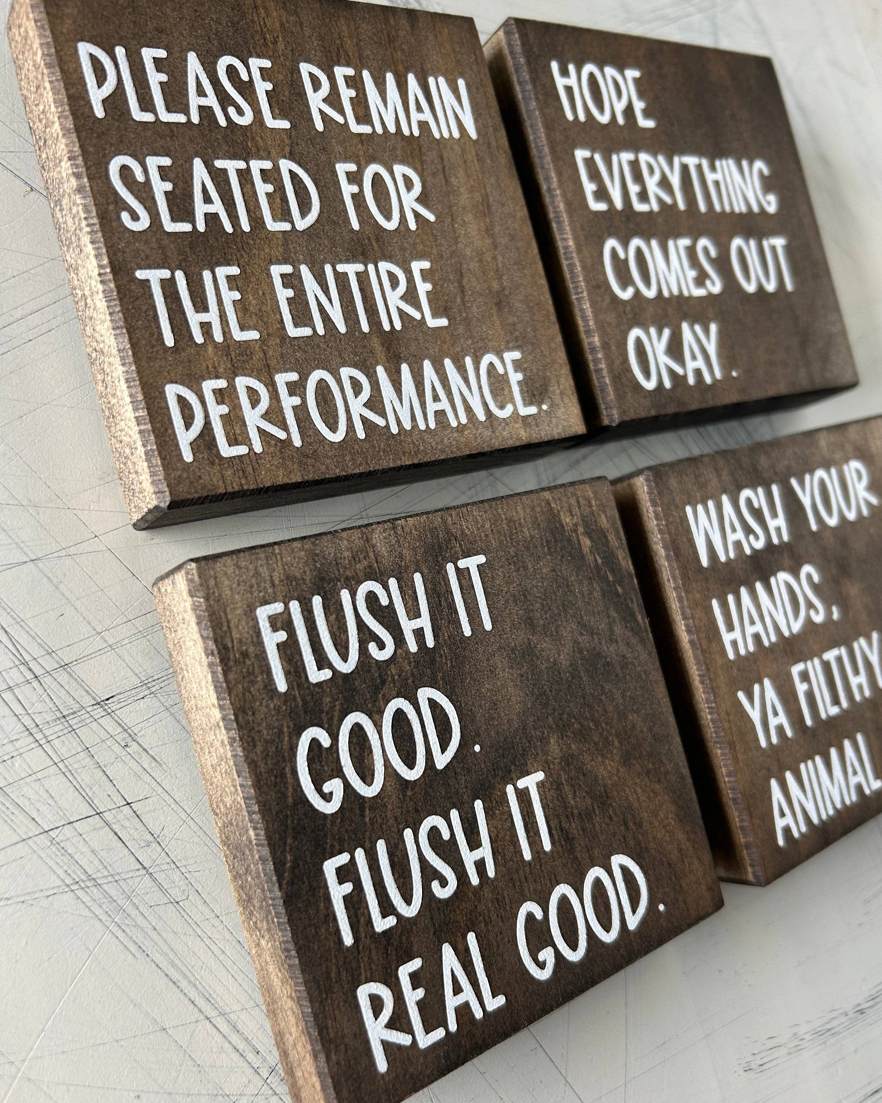Novotny Designs - Wholesale Bathroom Sign - Funny Bathroom Sign Decor - Set of 4 Wood Signs2