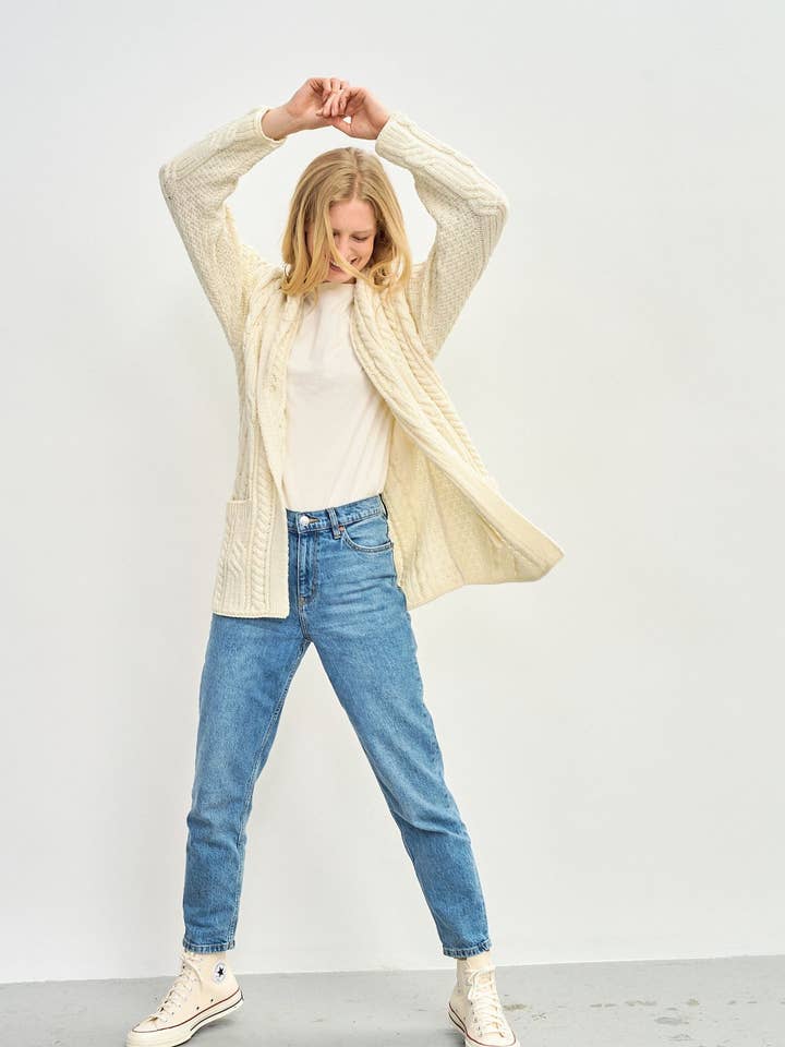 Sheeffry Shawl Aran Neck Cardigan - Cream for wholesale by Aran Woollen Mills