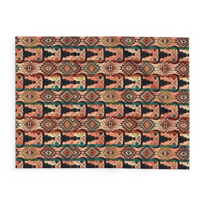 Grassy Creek Designs - Wholesale Throw Blanket - Southwest Style Skull & Aztec Design Fleece Throw Blanket (Two size Options)3