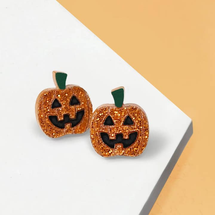 Boucles d'oreilles Halloween à paillettes Jack O' Lantern pour la vente par Vic Tac Toe