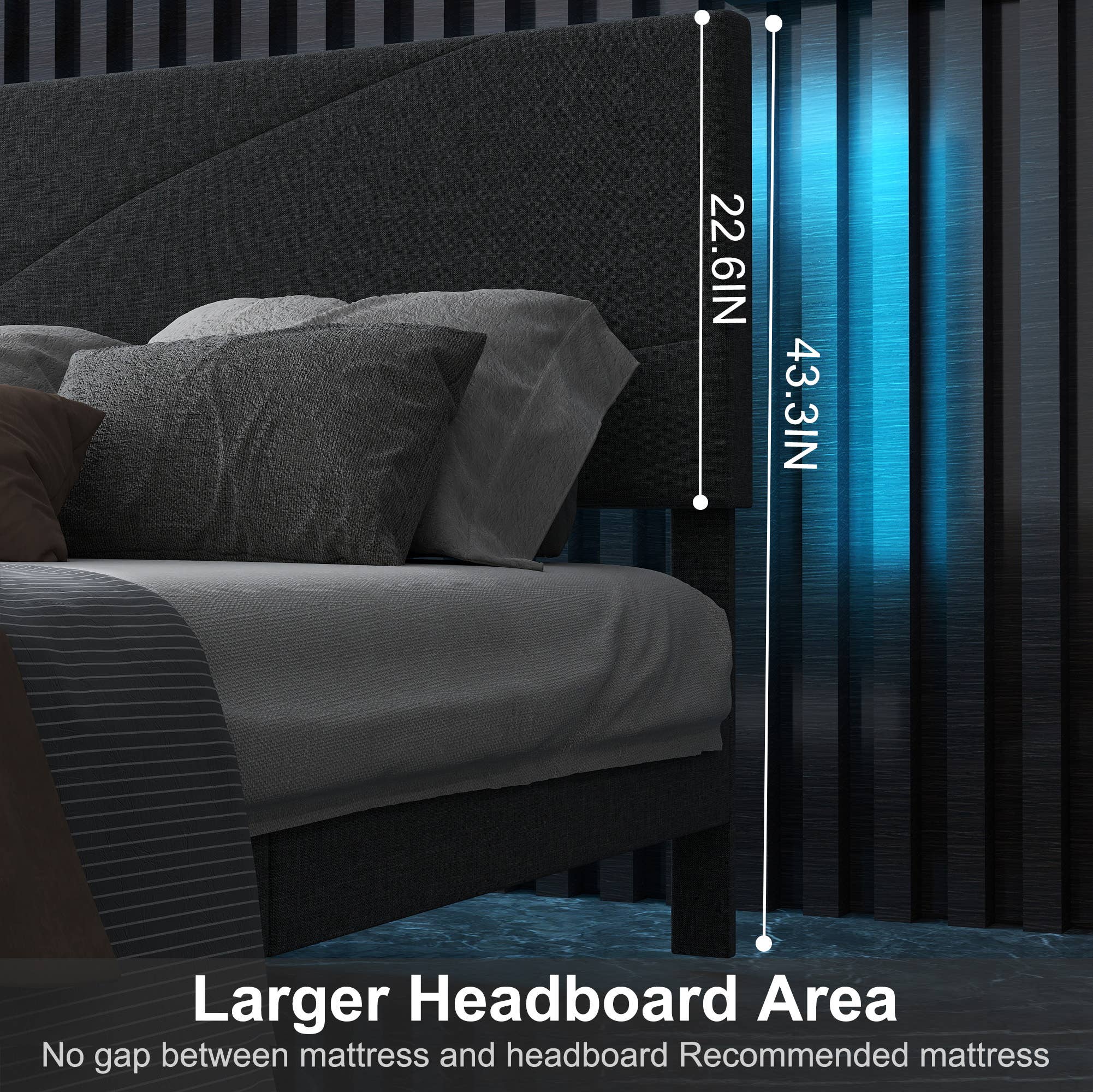 39F Inc. - Wholesale Bed - Queen Size Bed Frame with USB port & LED Headboard–Grey14