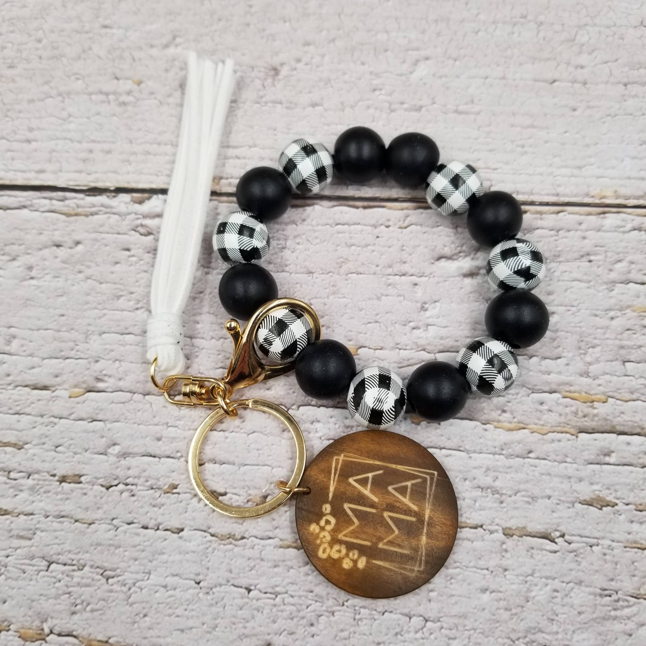 Treasure Wholesale – wholesale Keychain bracelet – Colorful Leopard Wood Bead Bracelet Keychain7