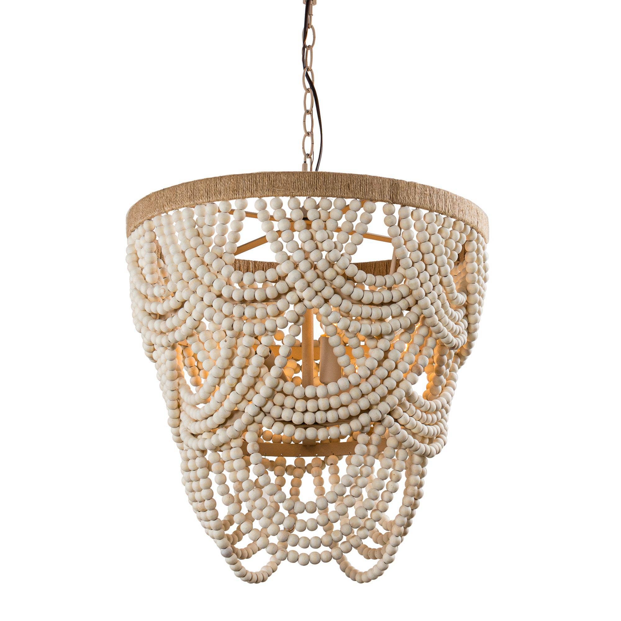 Off White Lusteria 20" Wood Bead 4-Light Tiered Coastal Chandelier for wholesale on Faire2