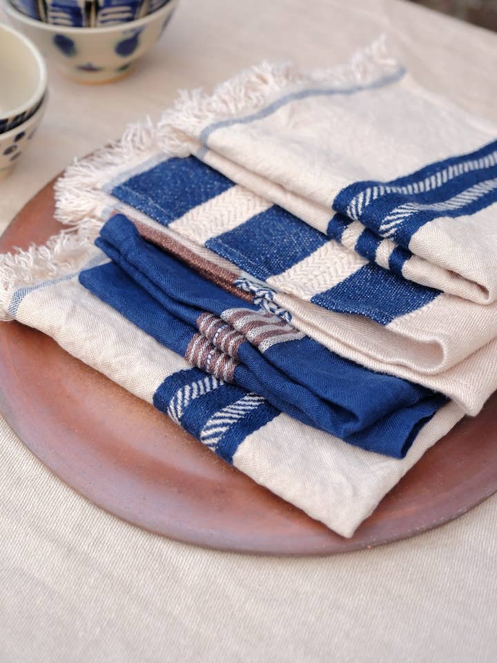 Die Indigo Streifen Serviette 43x43cm Indigo für den Großhandel von Libeco Home