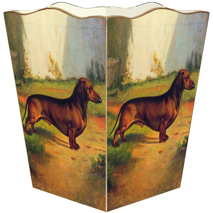 Red Dachshund Wastepaper Basket for wholesale by Marye-Kelley