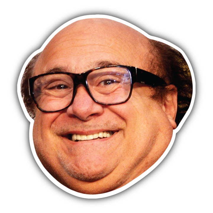 Sticker en vinyle tête de célébrité Danny DeVito pour la vente par Lucky Mfg. Co.