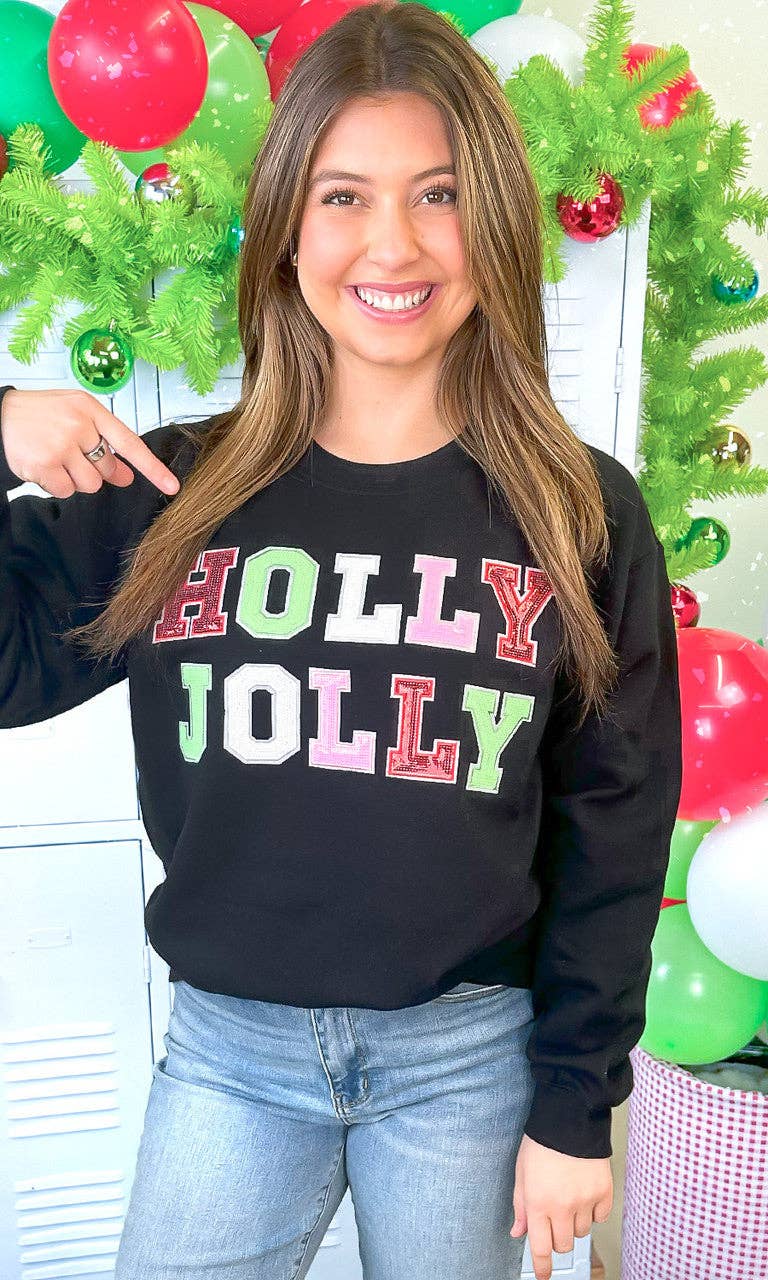 Sugar Stitch - Wholesale Sweatshirt - Women's - Holly Jolly Sequin Christmas Graphic Sweatshirt1