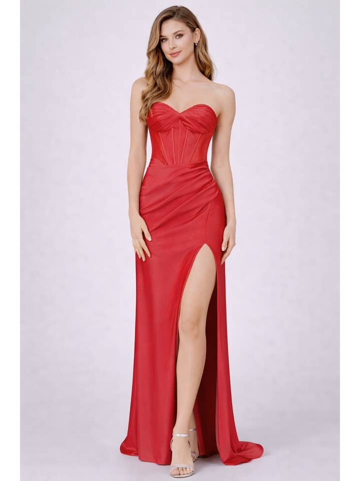 PROM-SATIN WEETHEART PLEATED BUSTLINE for wholesale by FashionShowcase