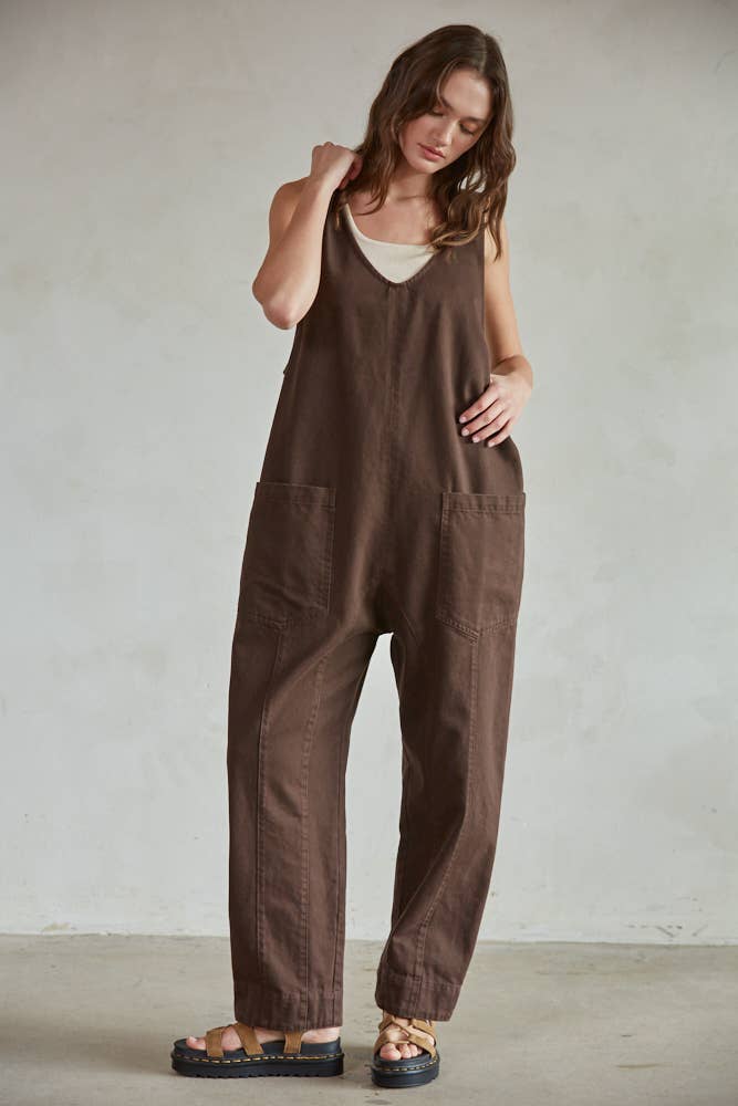 BD294 | Chocolate Denim Wide Leg Overalls for wholesale on Faire1