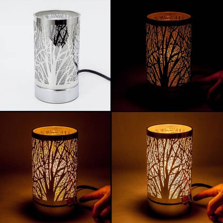 Peterson Housewares & Artwares – wholesale Wax warmer – 7" Touch lamp/Oil burner/Wax warmer-Silver Mountain Scene