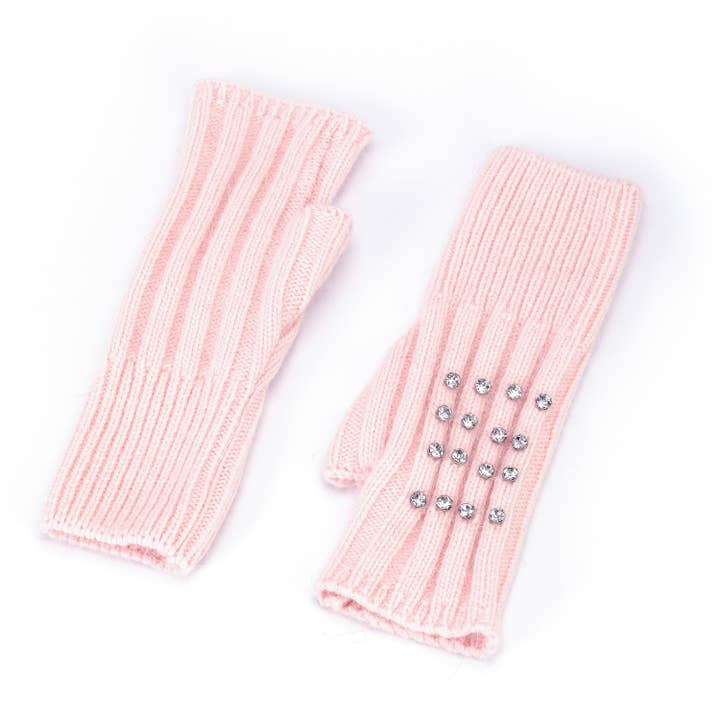 PEACH ACCESSORIES - Wholesale Gloves – Women's - Elegant Knitted Gloves with Rhinestone in Silver SD004-2