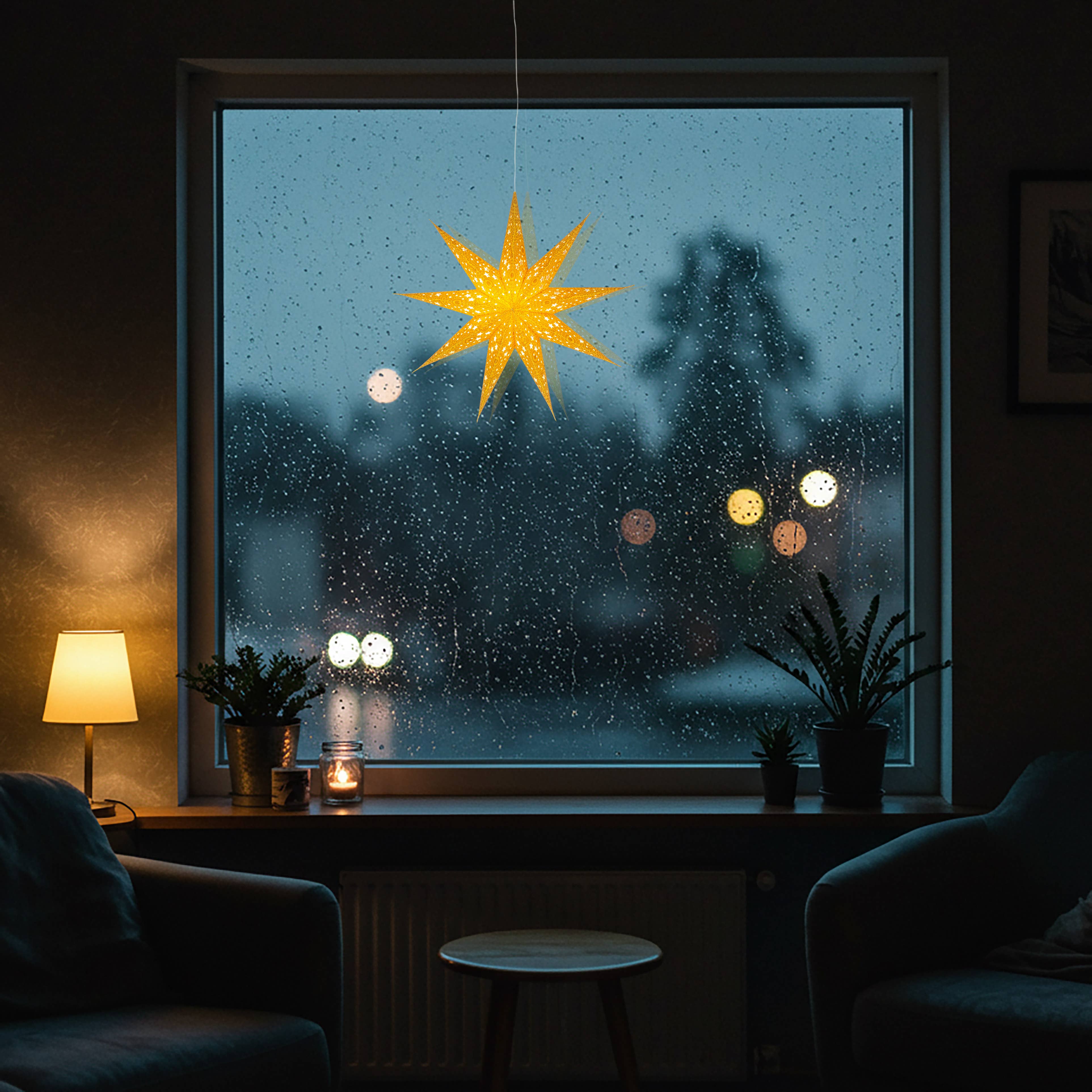 Artschatz LLC - Vendita all'ingrosso Lanterne/lampade di carta - Lanterna a stella di carta dorata con glitter Hrim Star 9 Punti 16"6