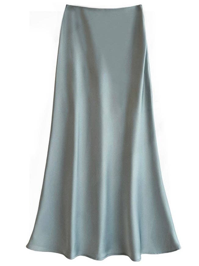 coffee Sateen Maxi Skirt with Elastic Waistband and invisible zipper ( Coffee) for wholesale on Faire10