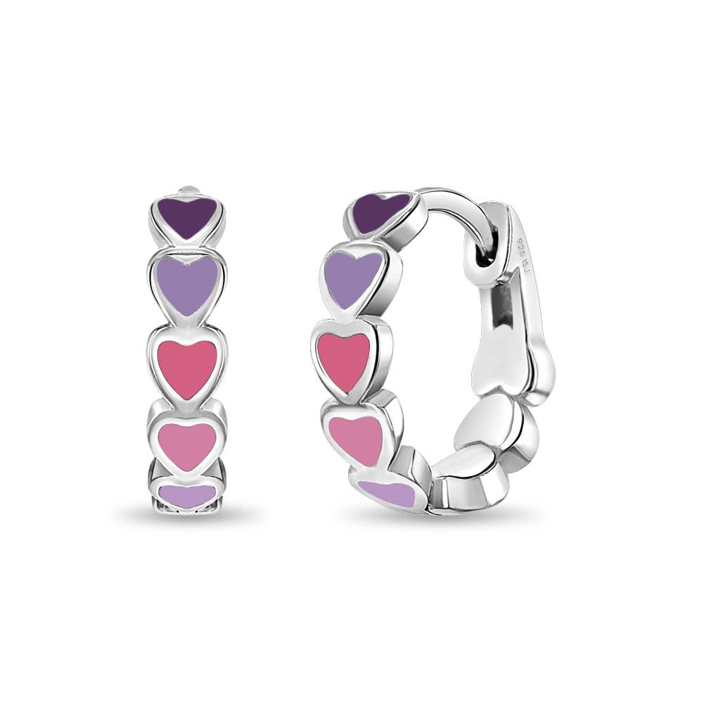 In Season Jewelry – wholesale Huggie earrings – Heart 9mm Baby / Kids Earrings Hoop Enamel - Sterling Silver3