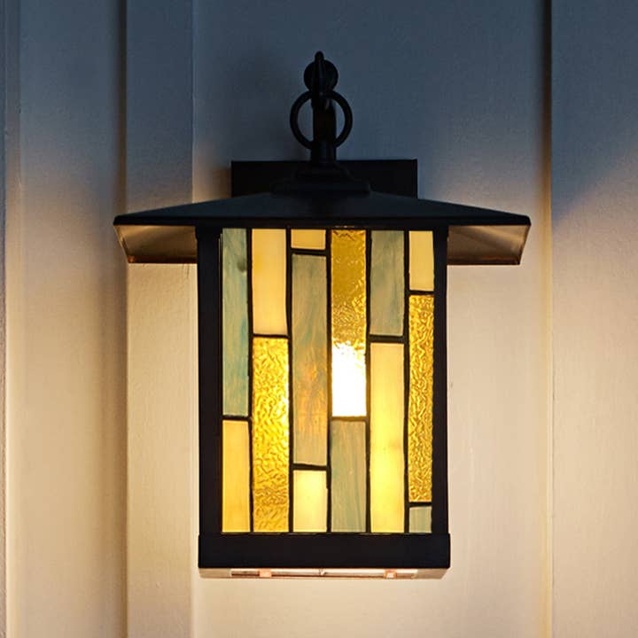 River of Goods - Wholesale Outdoor/Lawn Light - 11.75"H Amber & Gray 1-Light Outdoor Lantern Wall Sconce0