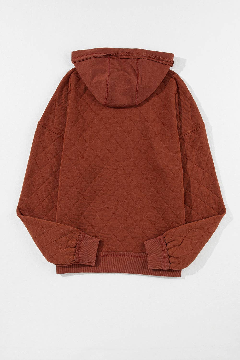 Suhkasana - Wholesale Hoodie - Women's - Chestnut Quilted Patchwork Exposed Seam Hoodie3