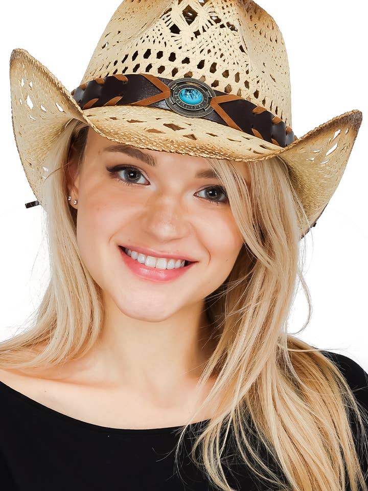 Navajo Concho Belt Crochet Hollow Out Cowboy Hat for wholesale by Cap Zone