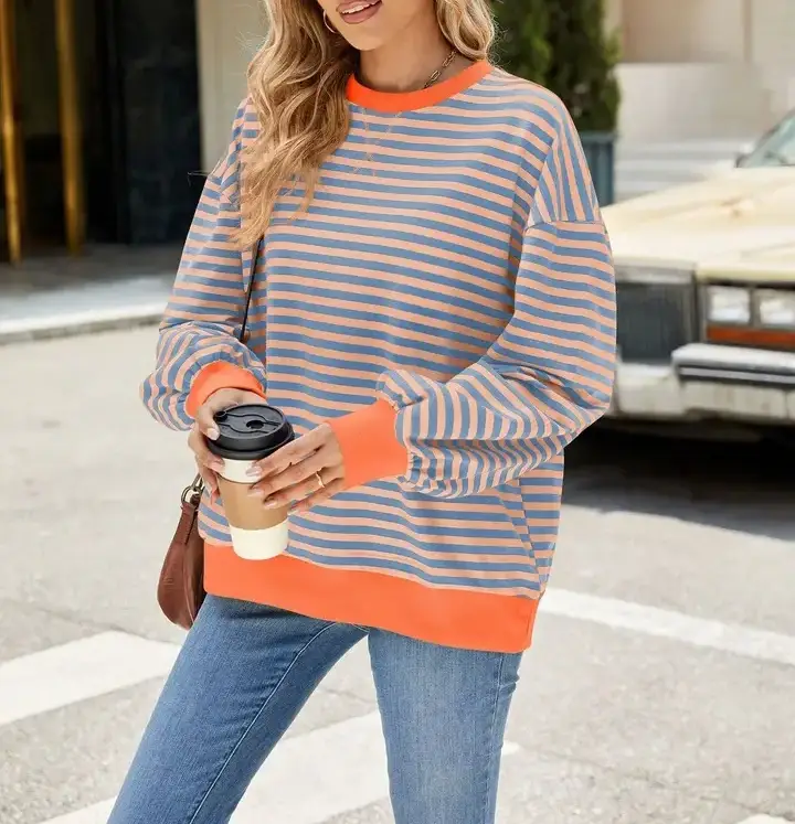 Lovesoft - Wholesale Knit Sweater - Women's - Striped Crew Neck Contrast Color Loose Long Sleeve Sweater30