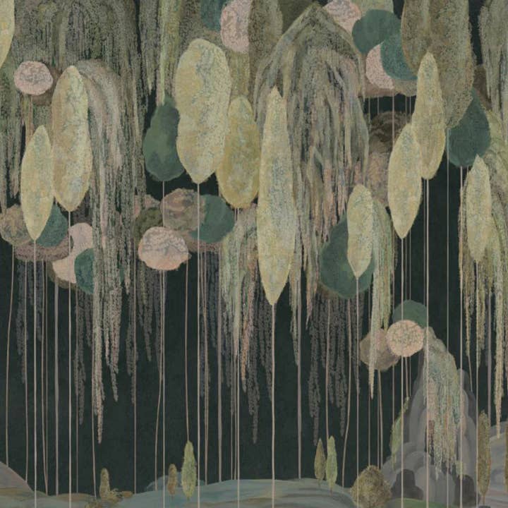 Modern Art Wall Mural, Trees Wallpaper, Black Green Oversized Nature Theme Customized Wall Covering, Non-Woven, Non-Adhesive, Removable, Washable, Large for wholesale by Walloro Luxury Embossed Wallpaper