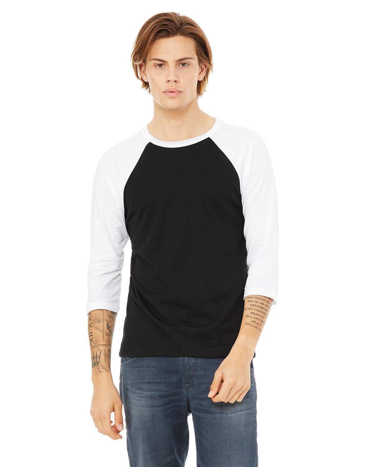 Total Apparel - Wholesale T-Shirt - Men's - Bella + Canvas 3200 - Unisex 3/4-Sleeve Baseball T-Shirt2