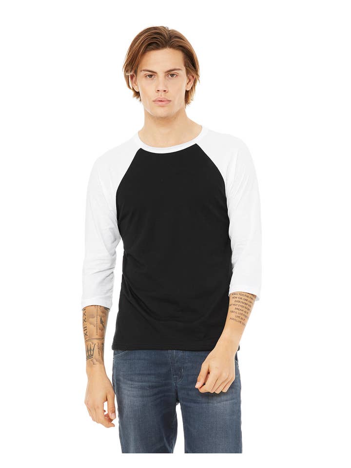 Total Apparel - Wholesale T-Shirt - Men's - Bella + Canvas 3200 - Unisex 3/4-Sleeve Baseball T-Shirt2