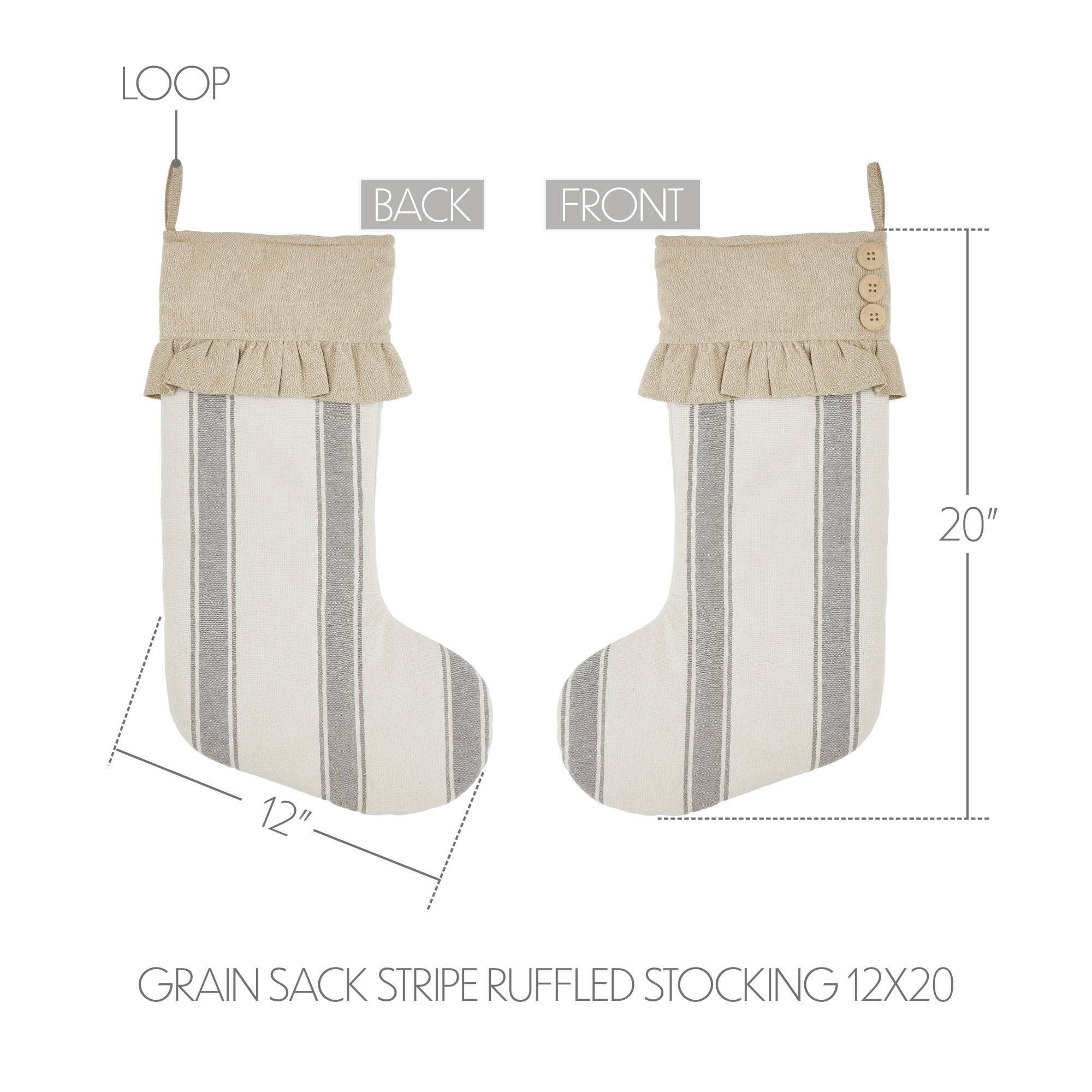 VHC Brands - Wholesale Holiday Stocking - Grace Grain Sack Stripe Ruffled Stocking 12x202