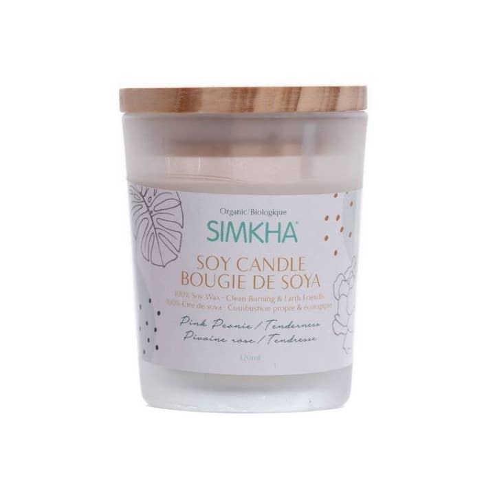 Bougie de soja tendresse Pink Peony pour la vente par SIMKHA Biocosmetiques Inc