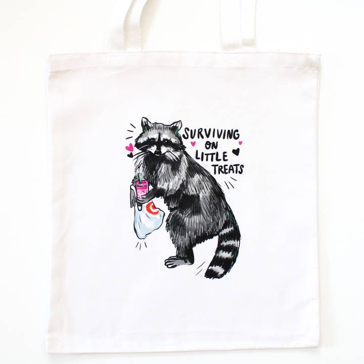 Amy Hartelust Art and Illustration – wholesale Tote bag – Unisex – Little Treat Raccoon Tote Bag