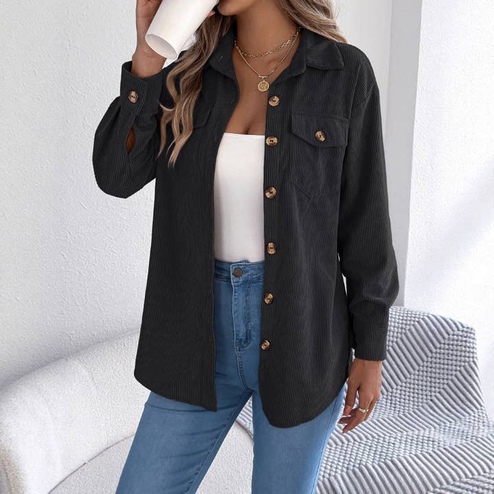 Masyal - Wholesale Shirt Jacket/Shacket - Women's - Autumn Winter Long-Sleeved Corduroy Mid-Length Jacket4