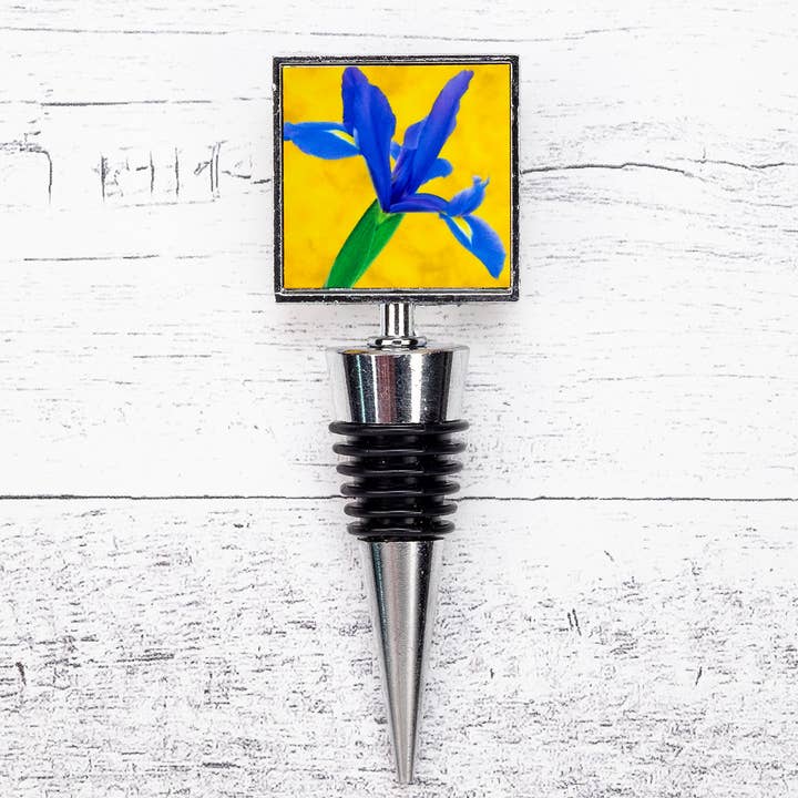 Iris Wine Bottle Stopper for wholesale by Wyldeflower Studio