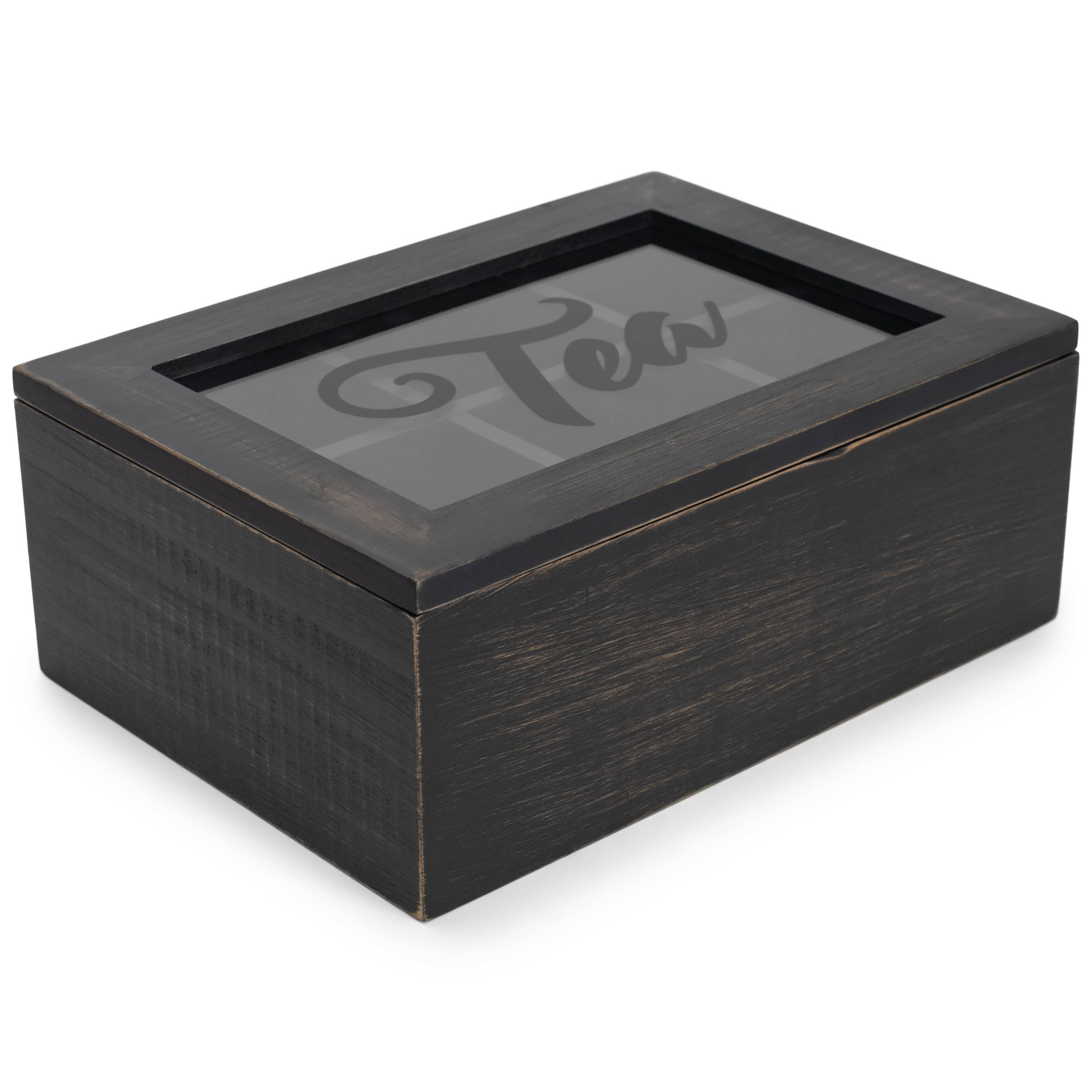 EAST AVENUE - Wholesale Decorative Box - Black Pinewood Tea Chest with glass top0