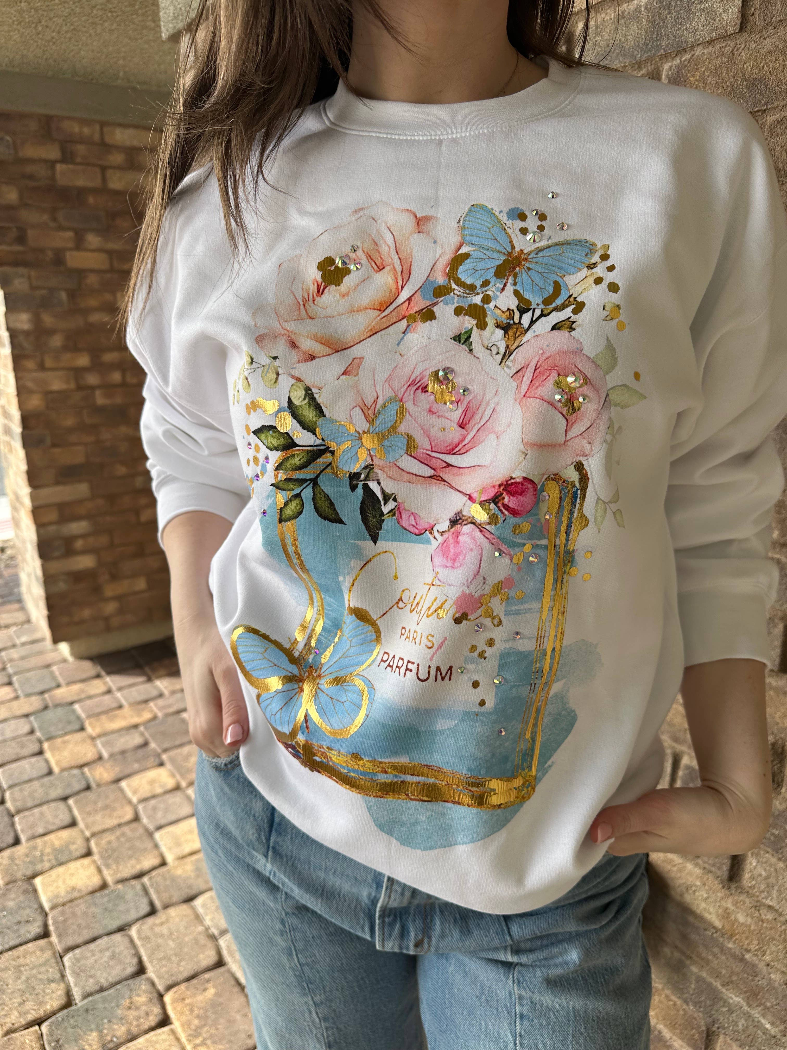 By Jodi LLC - Venta al por mayor Sudadera estampada - Mujer - Camiseta gráfica de perfume azul, camiseta, sudadera1