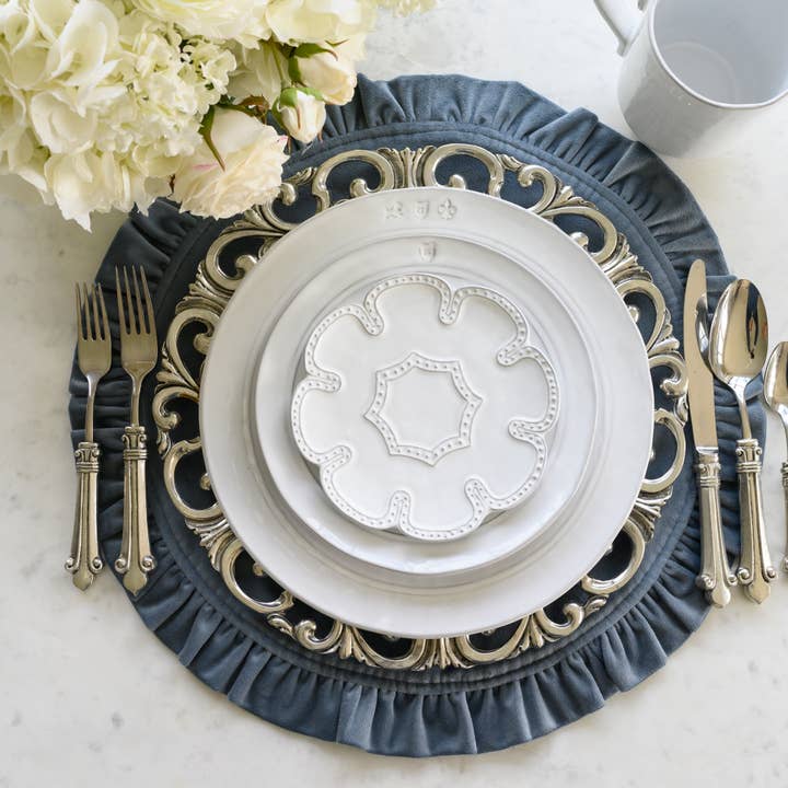 Arte Italica & Crown Linen Designs - Wholesale Appetizer Serveware - Bella Bianca Beaded Lace Bread / Canapé Plate1