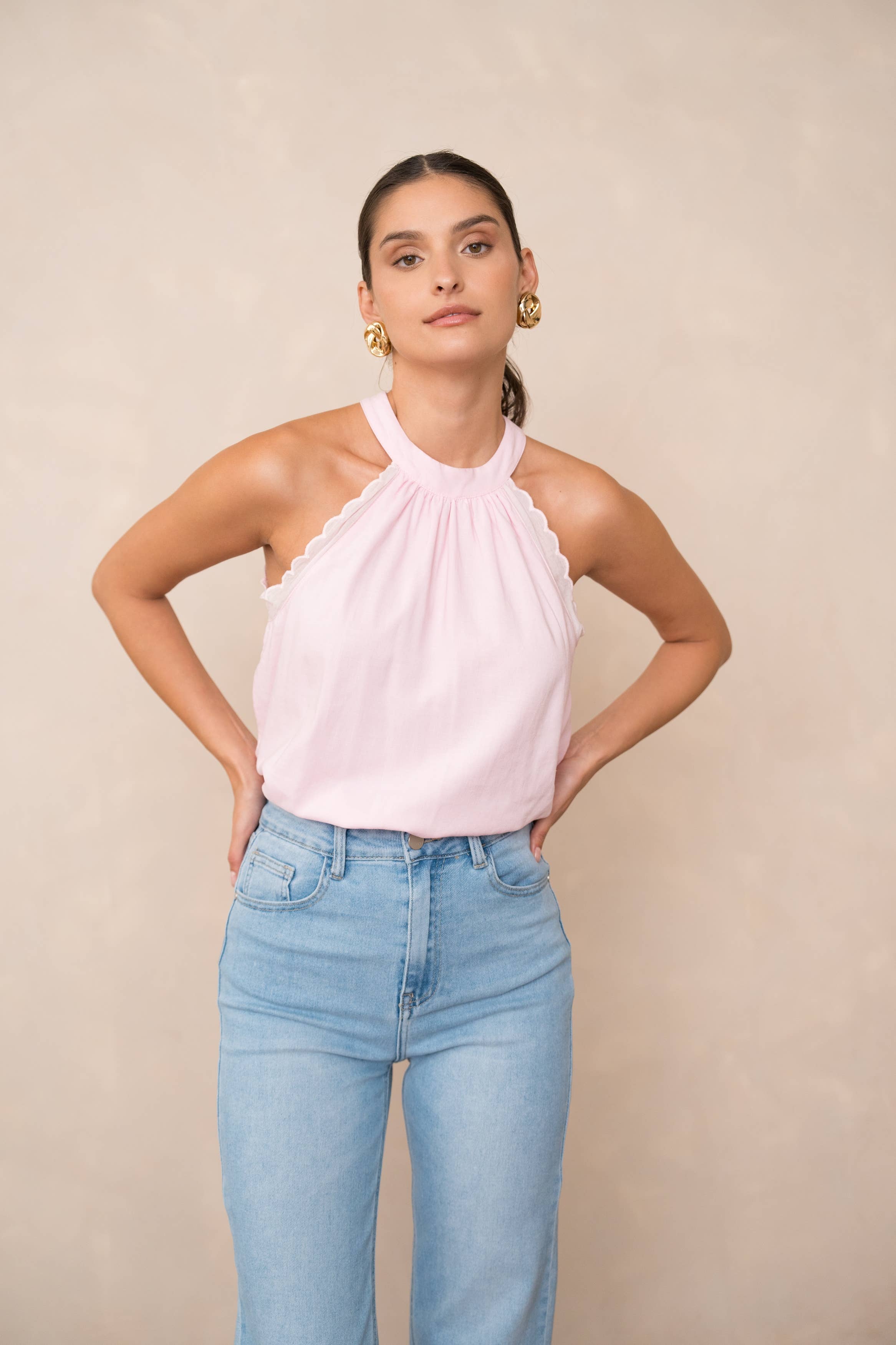Attentif Paris - Wholesale Blouse - Women's - Top with bow neckline containing linen19