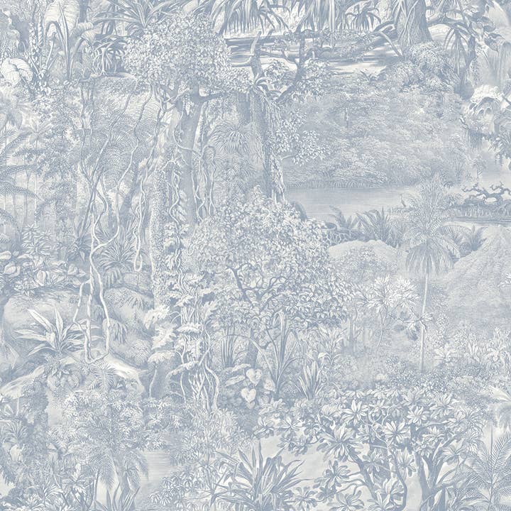 Jungle Toile Blue Peel and Stick Wallpaper, 28 sq. ft. for wholesale by Tempaper & Co ®