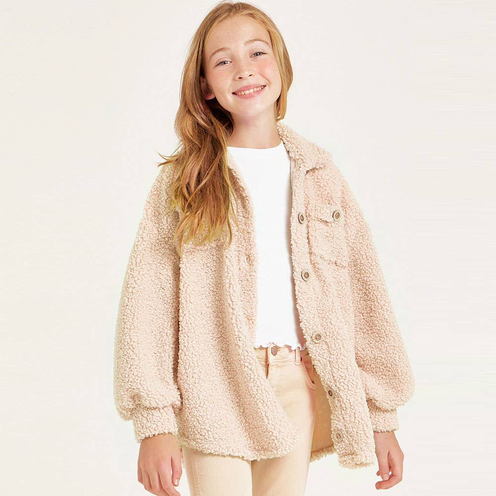 Good Girl – Großhandel Hemdjacke/Shacket – Kinder – Shacket aus einfarbigem Pudel-Strick9