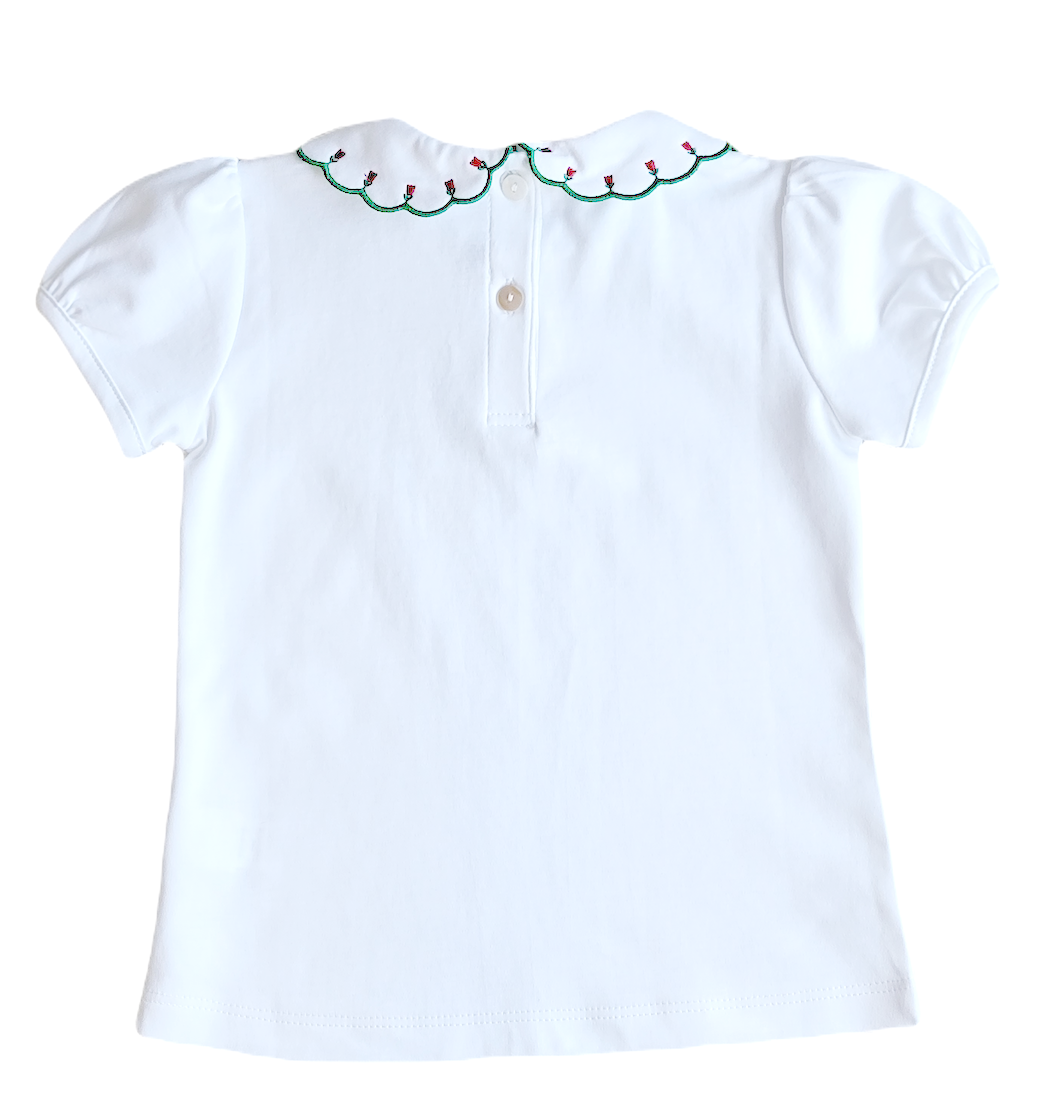 Marco and Lizzy – Engroshandel T-shirt - Børn – Klassiske toppe Hvid Pima bomuld piger top med røde tulipaner2