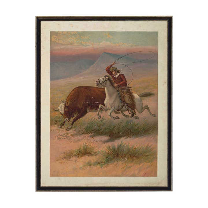 Vintage Cowboy and Lasso poster reproduction for wholesale by Antique Curiosities Inc