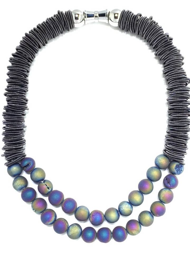 S20F - Slate Spring Ring N w/ Irri Geode Stones for wholesale by Sea Lily