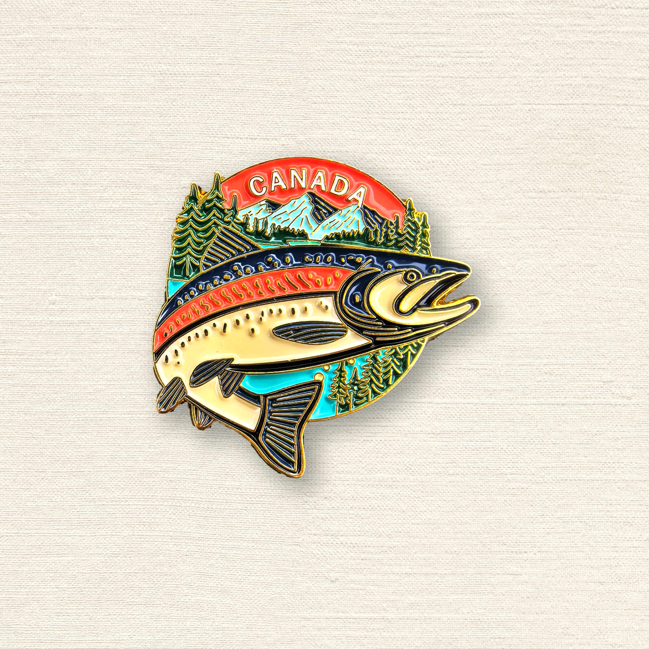 Northern Icons Canada – wholesale Lapel pin/button – Hooked on Canada Trout Enamel Pin0