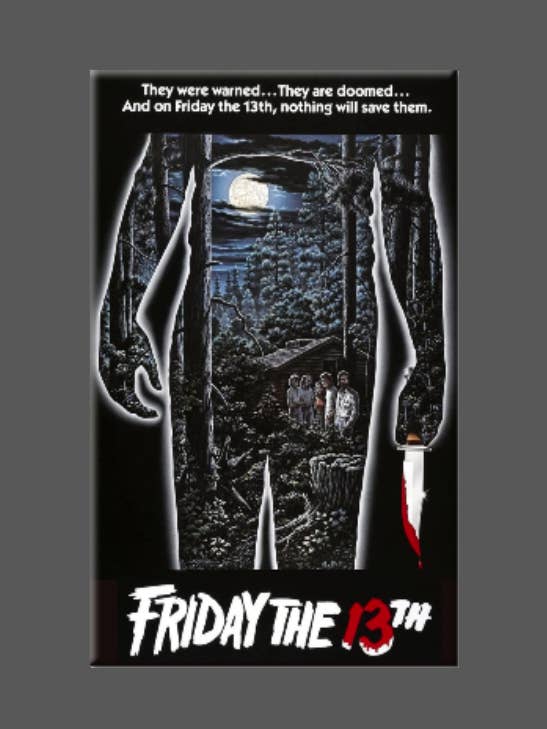 FRIDAY THE 13TH, Magnet, Button, 80'S movie, Slasher, 2 for wholesale by Ba Ba Buttons