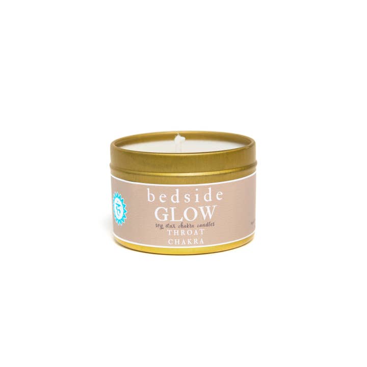 Bougie en étain de voyage Chakra de la gorge pour la vente par Bedside Glow