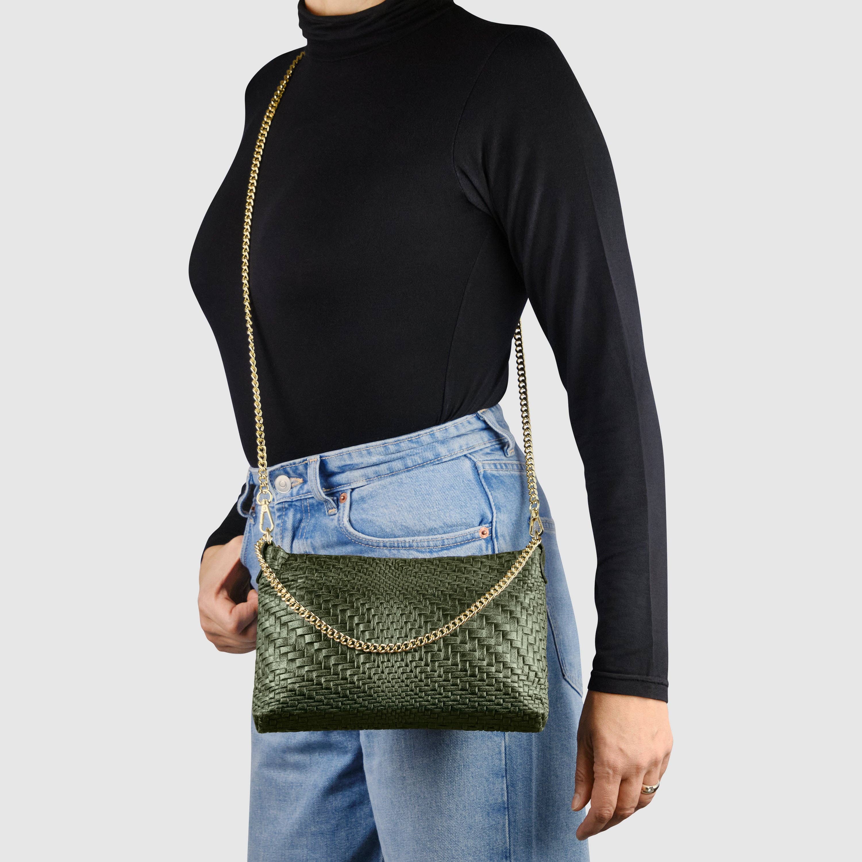TAKEASY - Vente Sac à bandoulière – femme - Sac bandoulière en cuir suédé à carreaux11
