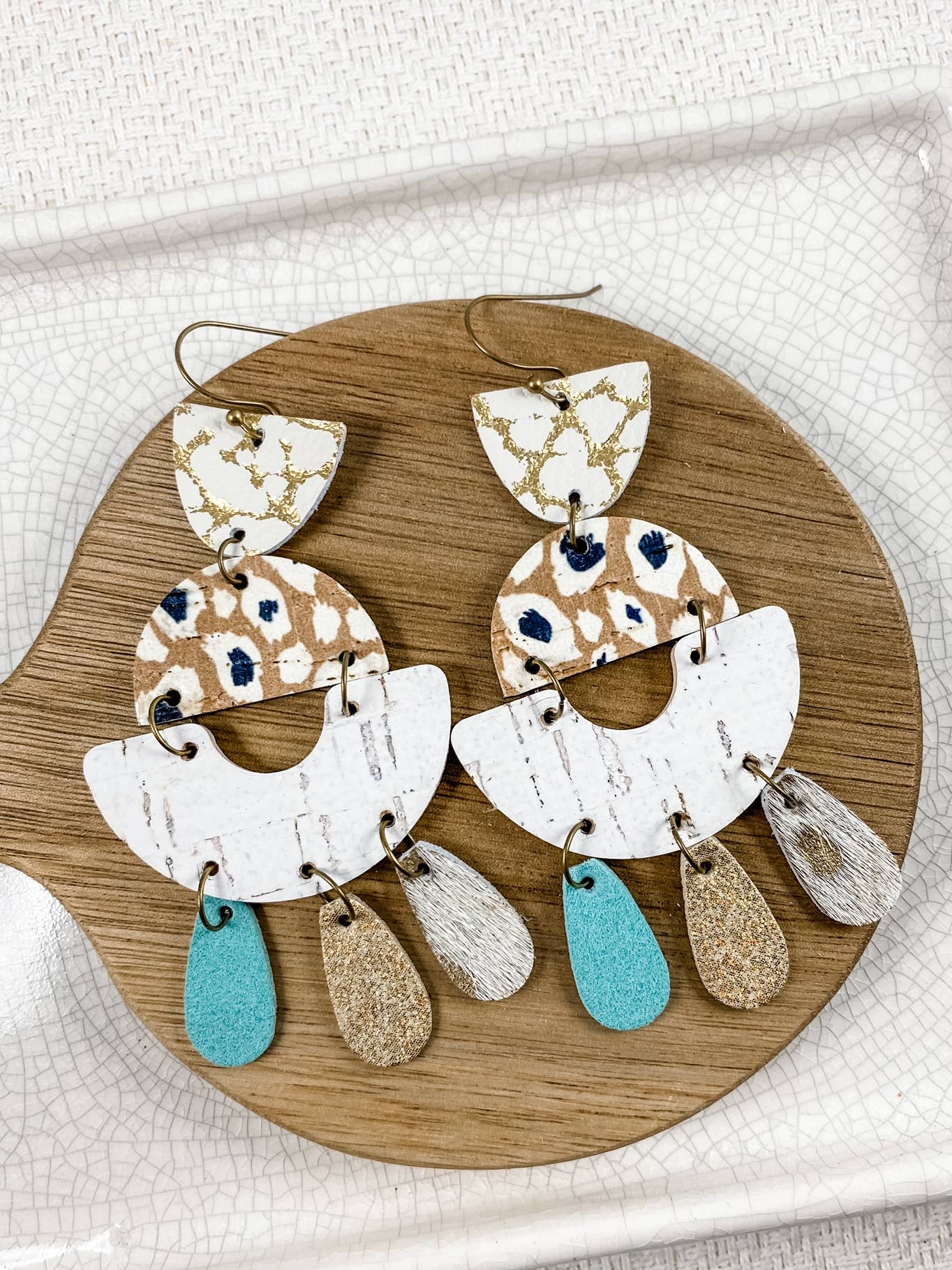 Anabelle+Oak - Wholesale Dangle Earrings - White & Turquoise Chandeliers | big leopard leather earrings3