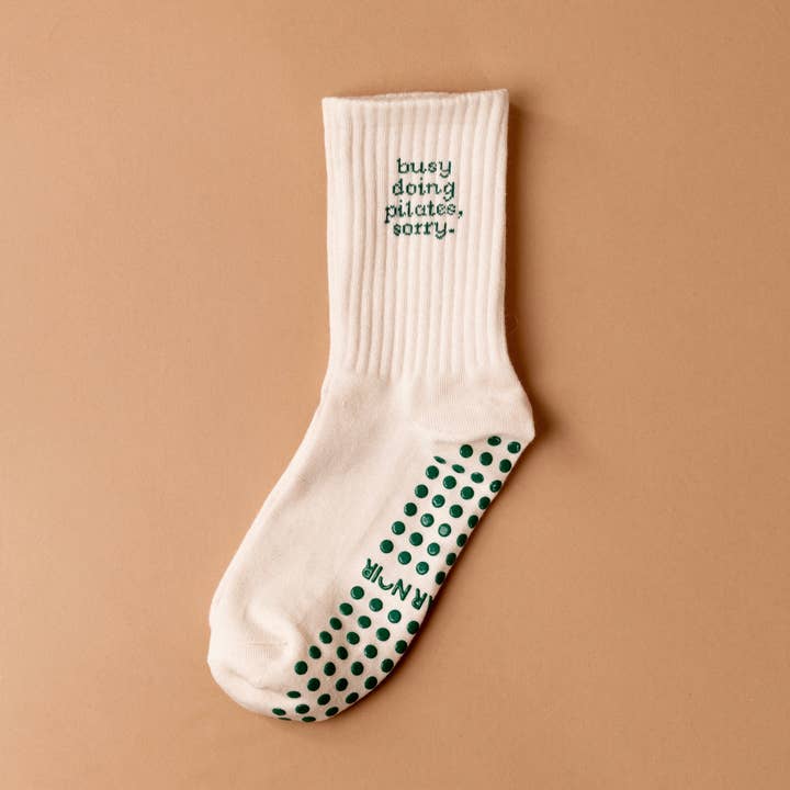 Grip Socks "Busy Doing Pilates Beige" for wholesale by Bazaar Noir GmbH
