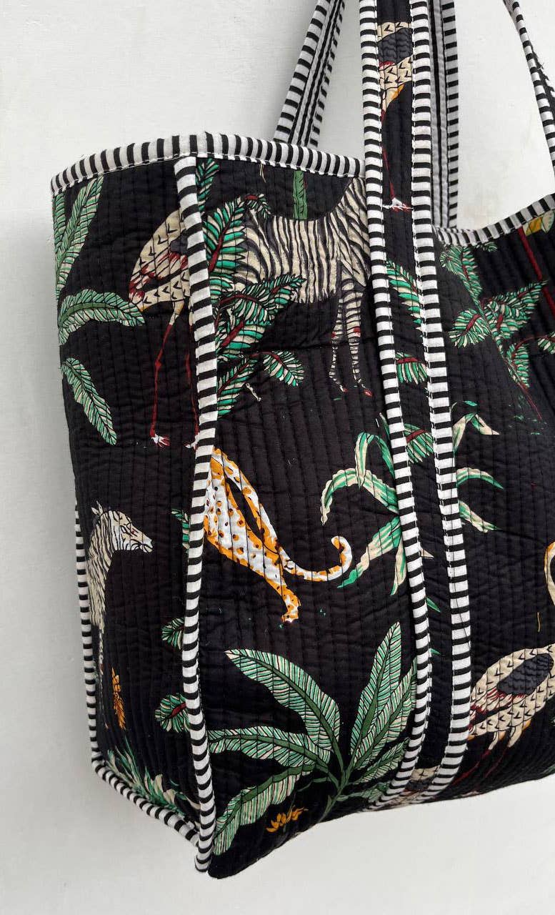 bhavnas boutique - Vente Sac porté épaule – femme - Sac à main imprimé Jungle, sacs à bandoulière rembourrés en coton pour femmes4