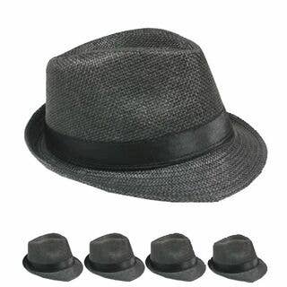 Private Island Party – wholesale Fedora - Unisex – 12 PACK Black Gangster Fedoras Cuban Tweed Adult Size