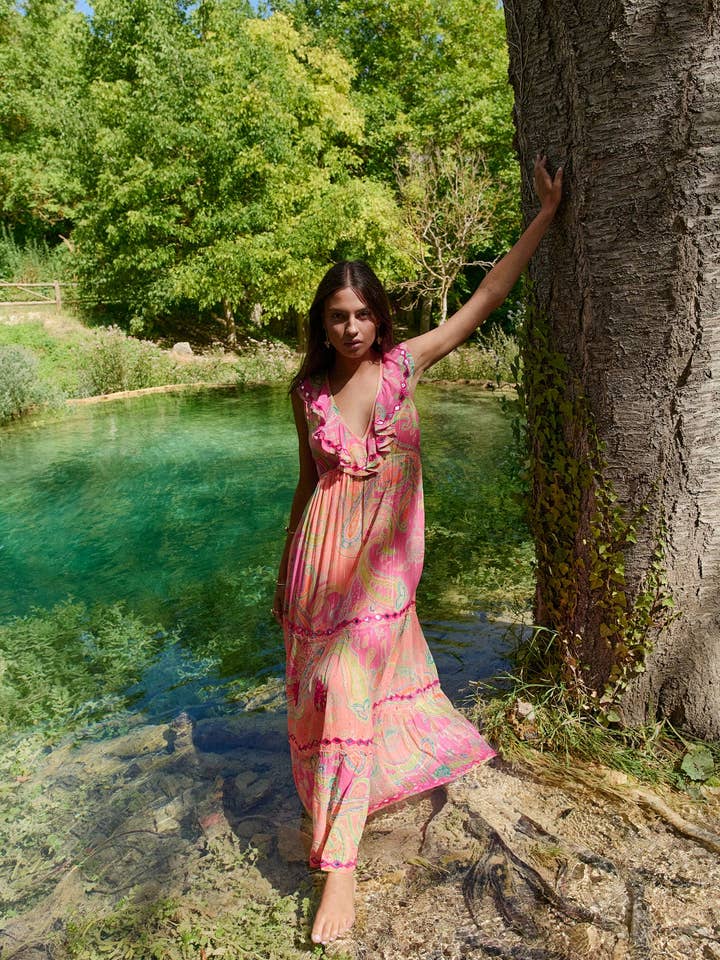 Langes Kleid „Bahamas Orange“ für den Großhandel von Piti Cuiti